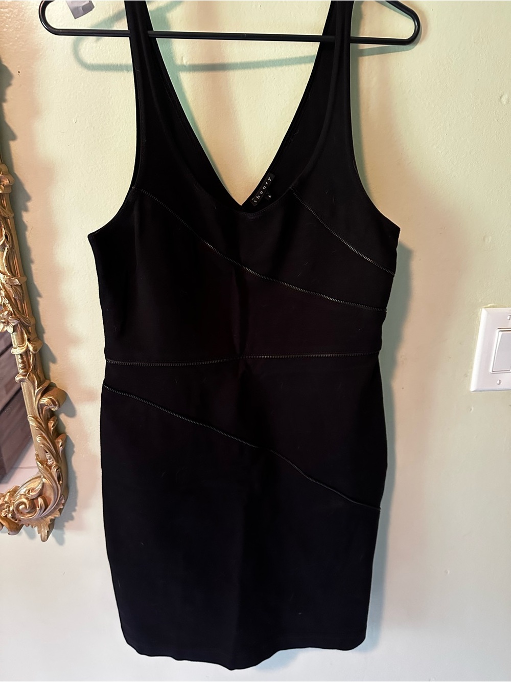Theory Black V-Neck Mini Bodycon Dress